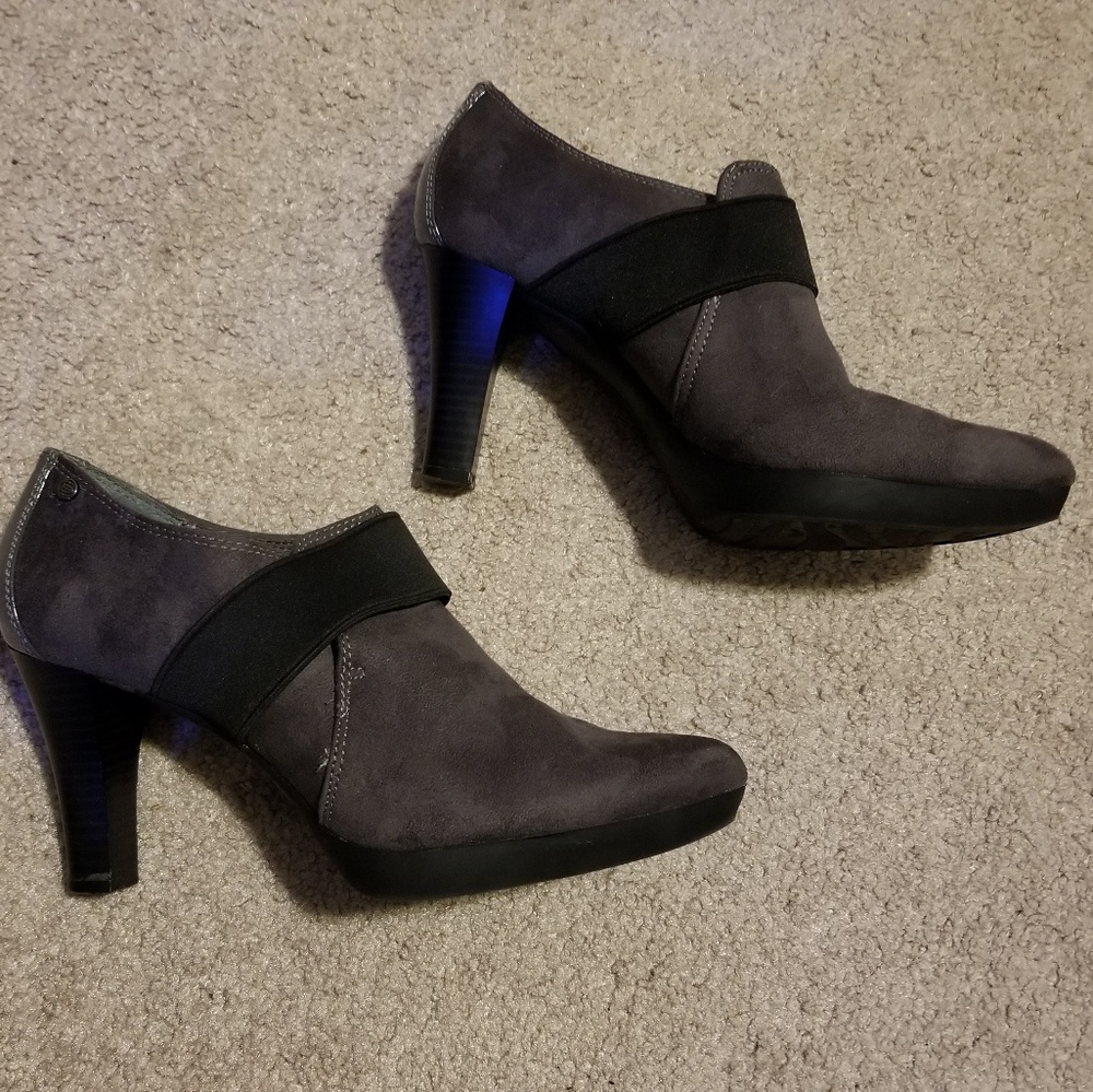 Gray suede high heels